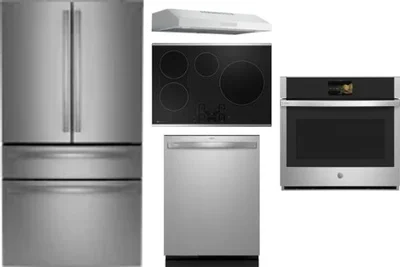 5 Piece Package Includes Refrigerator, Cooktop, Wall Oven, Hood And Dishwasher